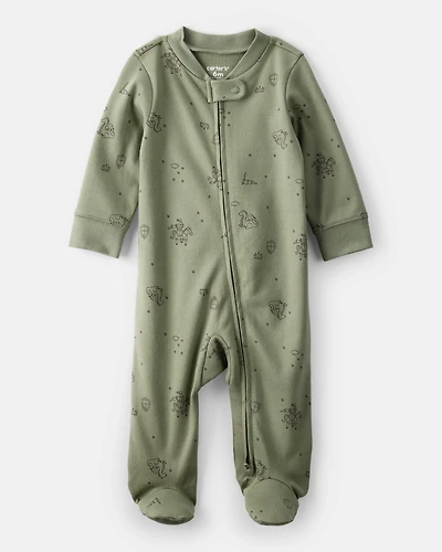 Baby Boy Dragon Print 100% Cotton Long-Sleeve Sleeper - Green