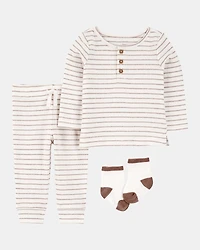 Baby 3-Piece Striped Tee & Pant Set