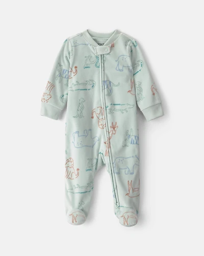 Baby Boy Safari Fleece 2-Way Zip Sleeper - Green
