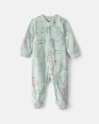 Baby Boy Safari Fleece 2-Way Zip Sleeper - Green