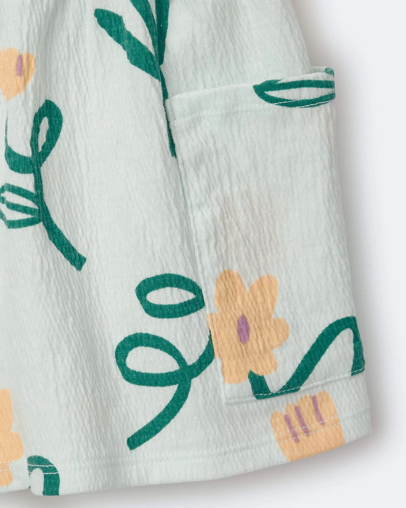 Toddler Girl Swing Short with Pockets Floral Print - Light Green