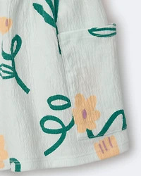 Toddler Girl Swing Short with Pockets Floral Print - Light Green
