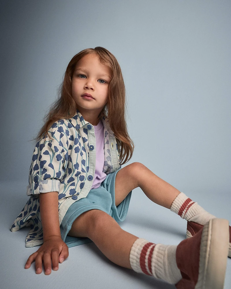 Toddler Boy Button-Down Short-Sleeve Shirt Wildflower Print - Cream