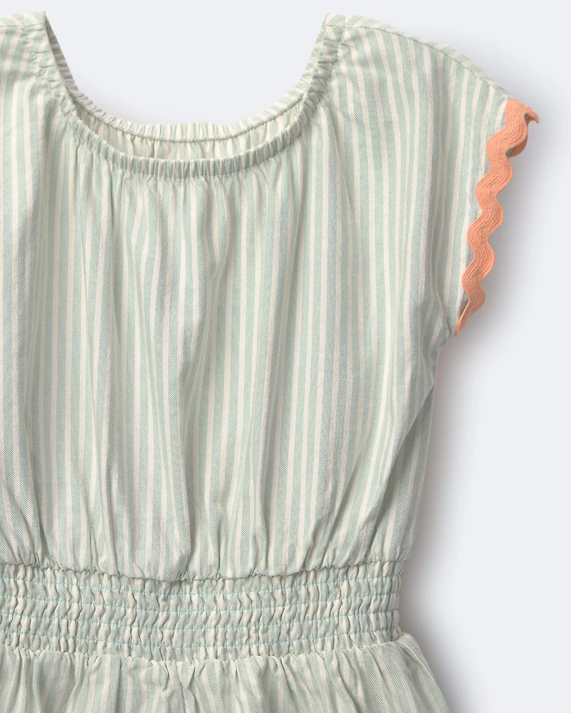 Toddler Girl Swing Romper with Pockets Stripes- Light Blue