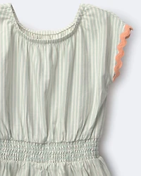 Toddler Girl Swing Romper with Pockets Stripes- Light Blue