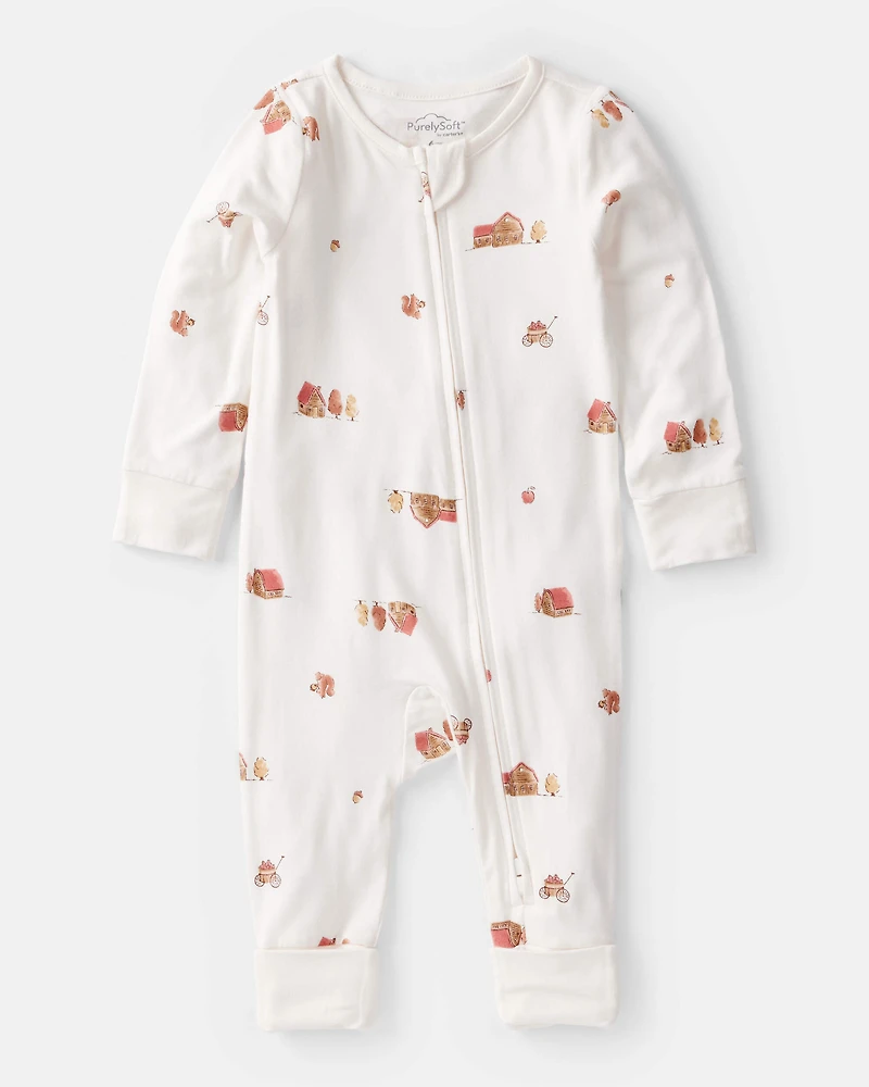 Baby Fall Print PurelySoft Long-Sleeve 2-Way Zip Sleeper- White