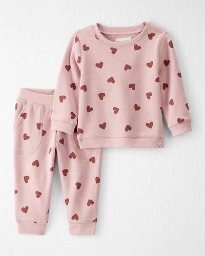 Baby Waffle Knit Set Made with Organic Cotton Heart Print