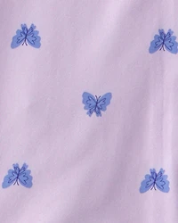 Toddler Girl Butterfly Short-Sleeve Loose Fit 2-Piece pyjama Set - Purple