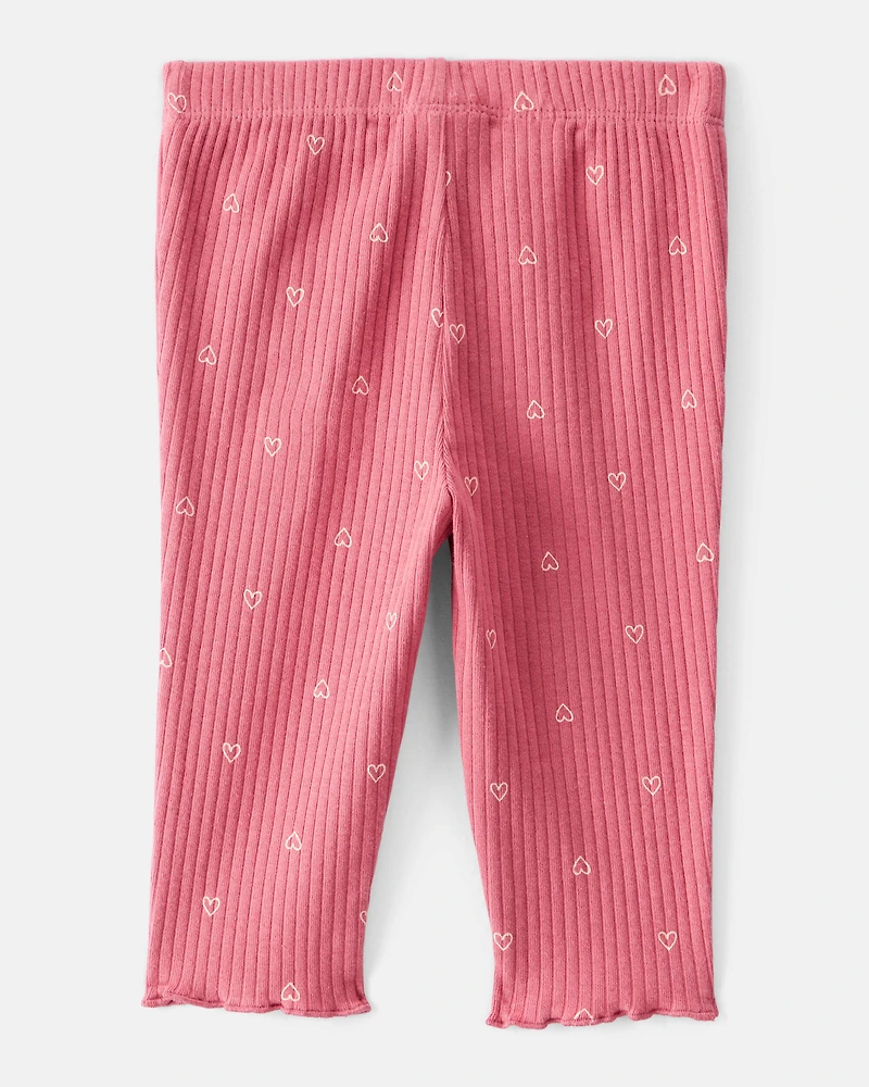 Baby Girl Heart Print Cotton Pull-On Pants - Pink