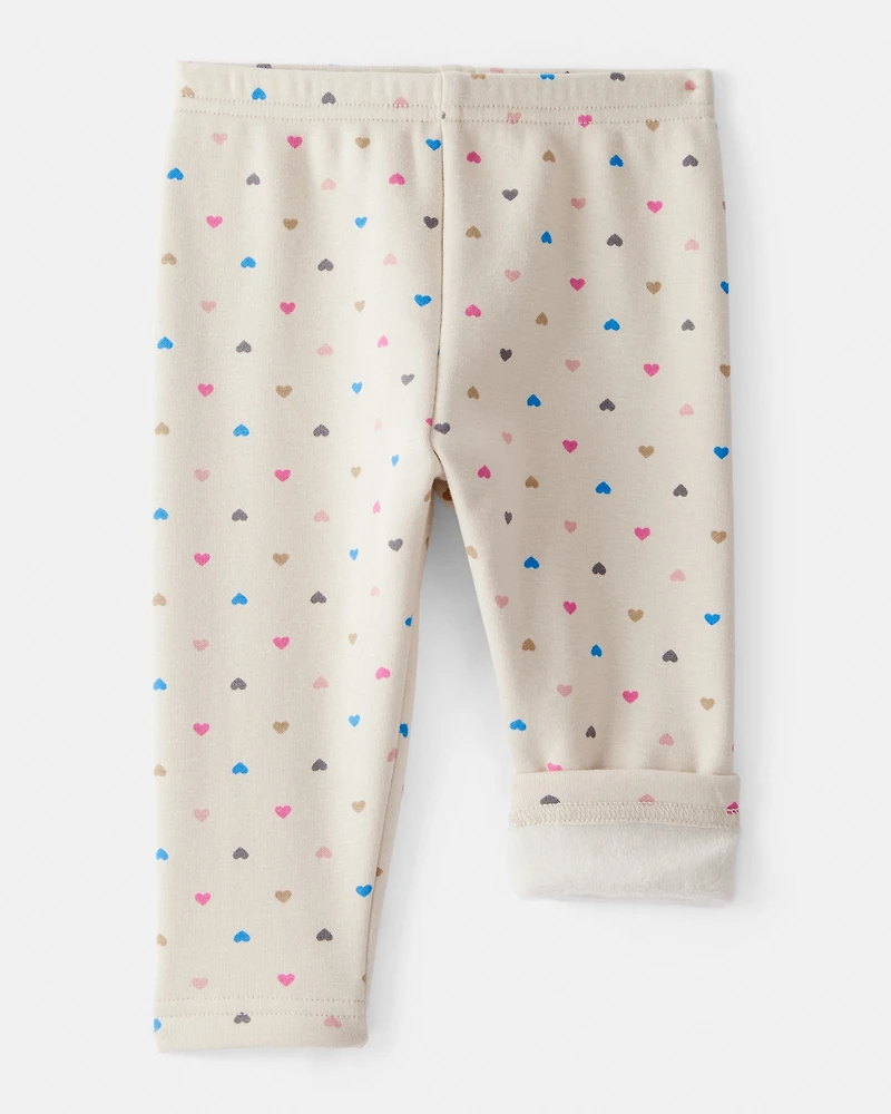Baby Girl Heart Print Pull-On Stretch Cozy Leggings - Cream