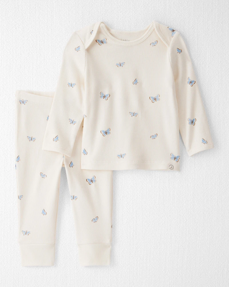 Baby Girl 2-Piece Organic Cotton Ribbed Knit Set Butterfly Breeze Print