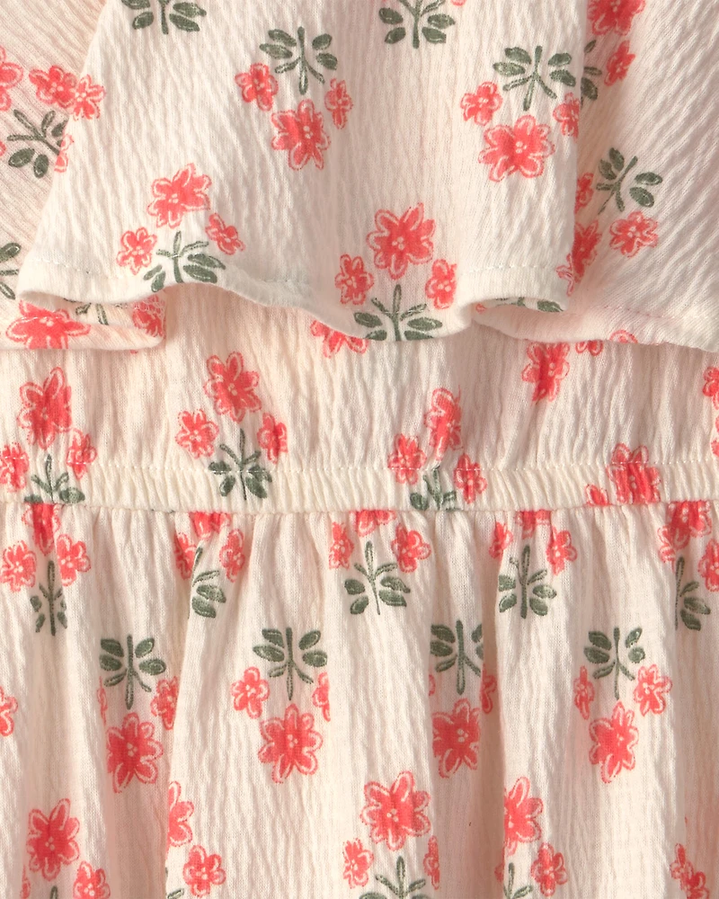 Toddler Girl Floral Ruffle Dress - Cream
