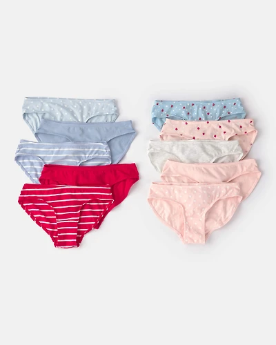 Girls 10-Pack Strawberry Print Bikini Underwear