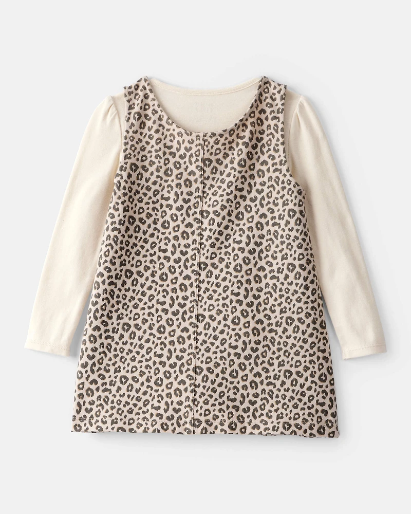 Toddler Girl 2-Piece Leopard Print Cotton Long-Sleeve Dress Set - Brown