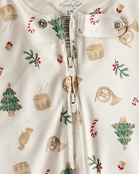 Baby Holiday Print PurelySoft Long-Sleeve Snug Fit 1-Piece pyjamas - White