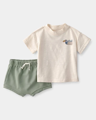 Baby Boy 2-Piece Toucan Solid Short-Sleeve Top & Short Set - Green/White