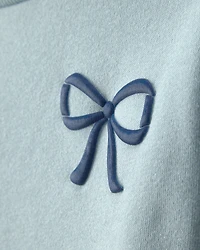 Girls 2-Piece Bow Fleece Pullover & Pant Set – Blue/Grey