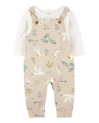 Baby 2-Piece Bird Print Long-Sleeve Tee & Overall Set