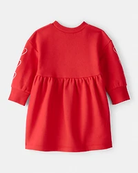 Baby Girl Heart Fleece Long-Sleeve Dress - Red