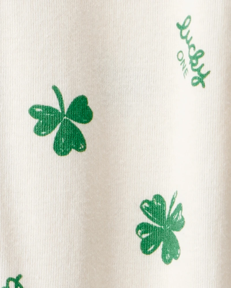 Baby St. Patrick's Day 100% Cotton Loose Fit 2-Way Zip Footie 1-Piece Pyjamas - Ivory