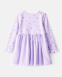 Toddler Girl Heart Print Long-Sleeve Dress - Purple