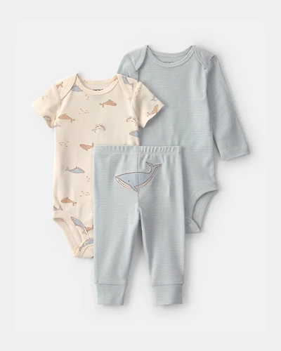 Baby Boy 3-Piece Whale Bodysuit & Pant Set - Blue/Ivory