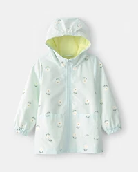 Toddler Girl Flowers Rain Jacket- Blue