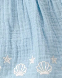 Baby Girl Embroidered Sleeveless Bodysuit Dress - Blue