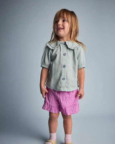 Toddler Girl Peter Pan Collar Top Stripes - Teal