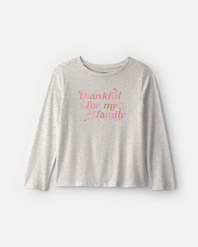 Girls 'Thankful' Long-Sleeve Graphic Tee - Grey