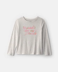 Girls 'Thankful' Long-Sleeve Graphic Tee - Grey