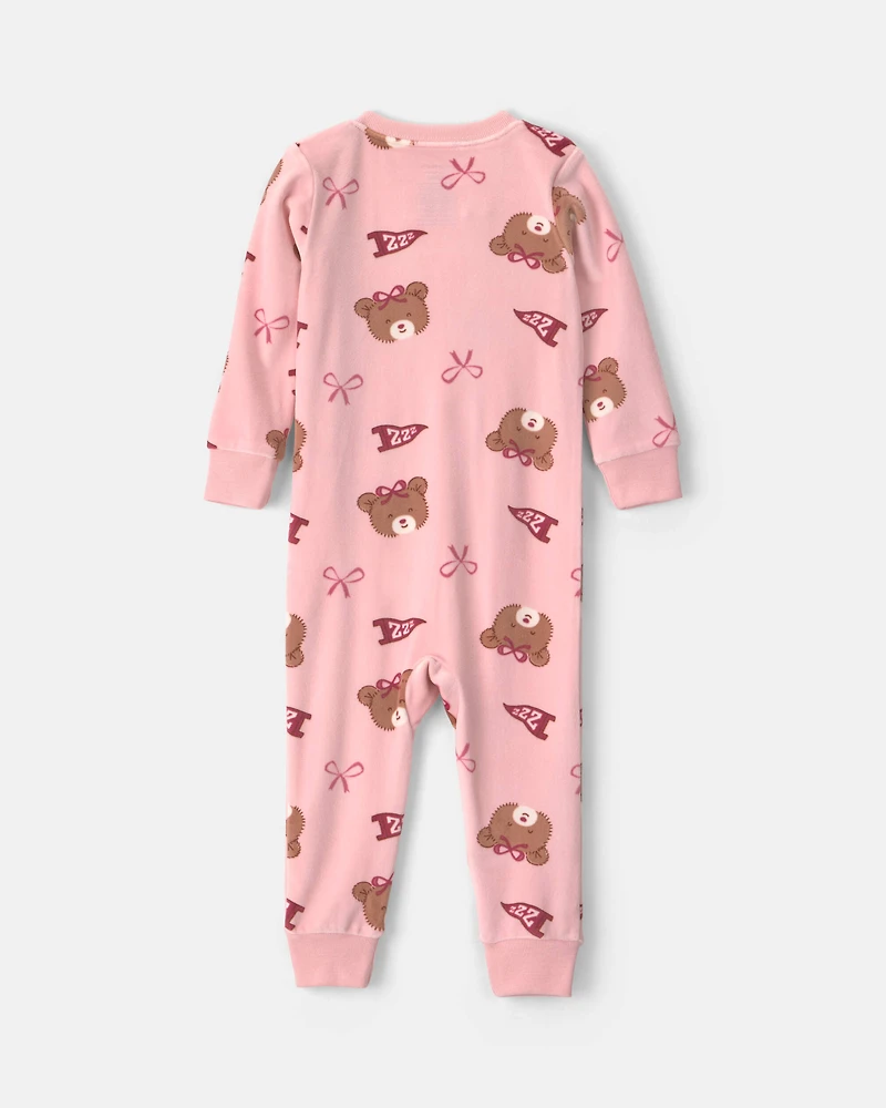 Toddler Girl 1-Piece Bears & Bows DreamPlush Snug Fit Pyjama - Pink