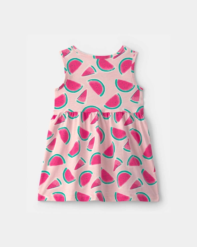Toddler Girl Watermelon Sleeveless Dress - Pink