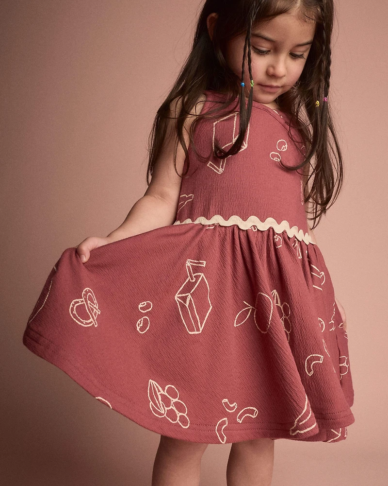 Toddler Girl Ric-Rac Crossover Dress Snack Print - Red