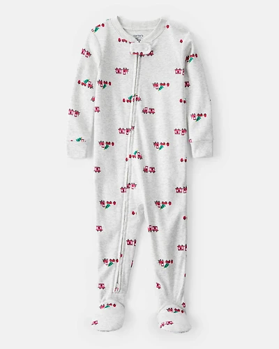 Baby Boy Train Print Cotton Long-Sleeve Snug Fit 1-Piece pyjamas - Grey