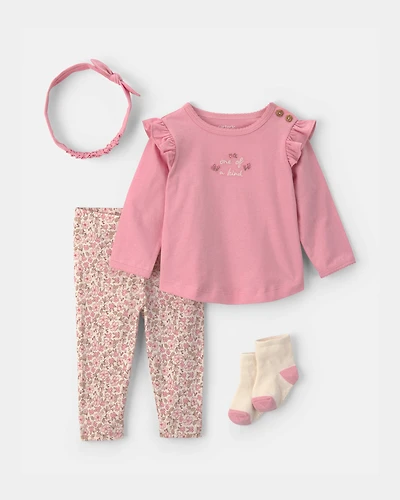 Baby Girl 4-Piece Long-Sleeve Top & Pant Set - Pink