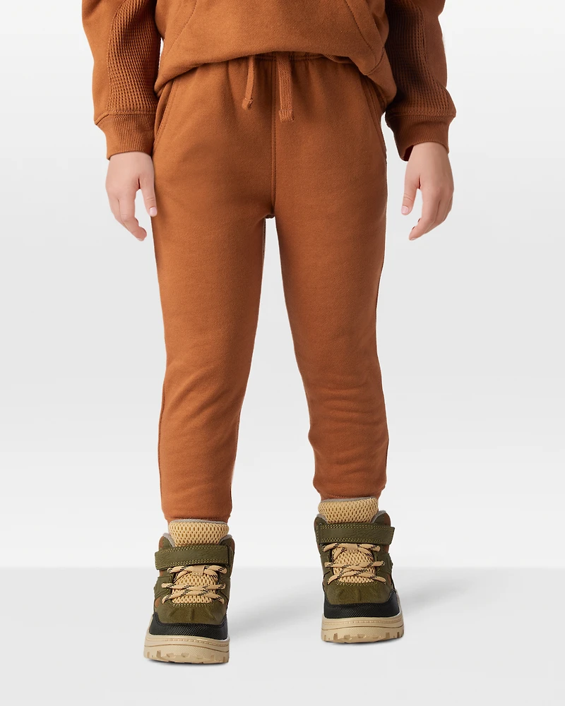 Toddler Boy Solid Fleece Cotton Jogger - Brown