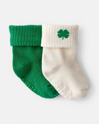 Baby 2-Pack St. Patrick's Day Shamrock Ankle Socks - Green/White