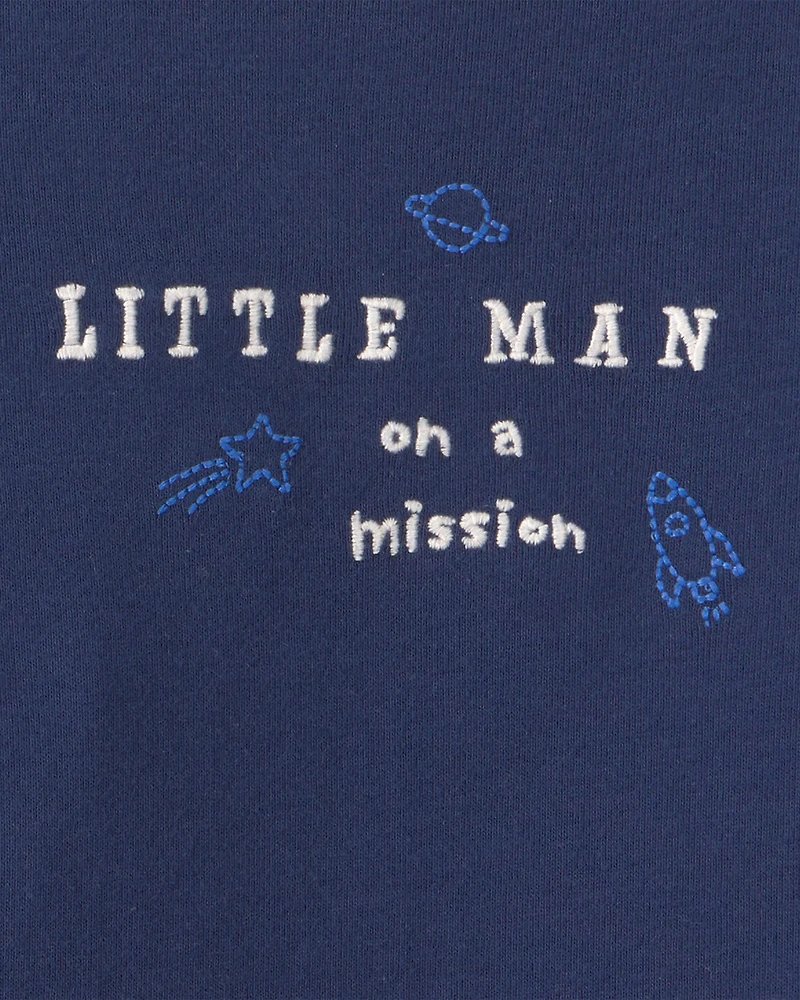 Baby Boy 2-Piece 'Little Man On a Mission' Space Long-Sleeve Bodysuit & Pant Set - Navy Blue