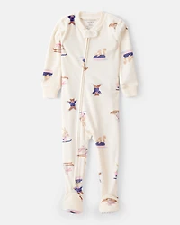 Toddler Girl Snow Animals DreamPlush Snug Fit Long-Sleeve 2-Way Zip 1-Piece Pyjamas - White