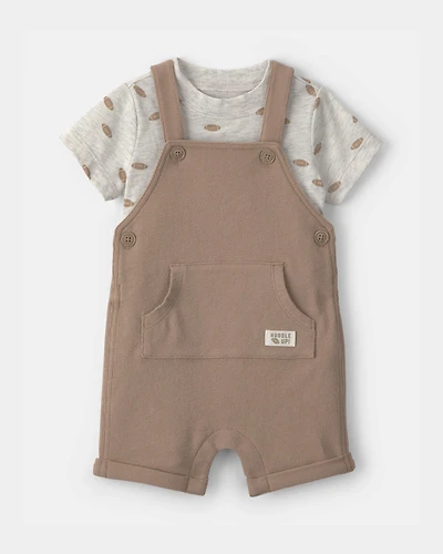Baby Boy 2-Piece Football Shortall Set - Brown/Grey