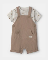 Baby Boy 2-Piece Football Shortall Set - Brown/Grey