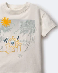 Toddler Relaxed Graphic Tee Beach Print - Cream