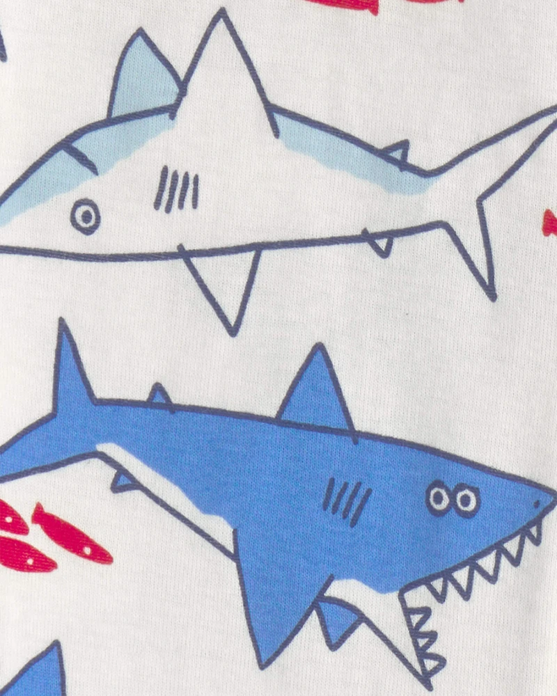 Baby Boy Shark 100% Cotton Snug Fit 1-Piece Pyjama - Ivory/Blue