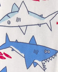 Baby Boy Shark 100% Cotton Snug Fit 1-Piece Pyjama - Ivory/Blue