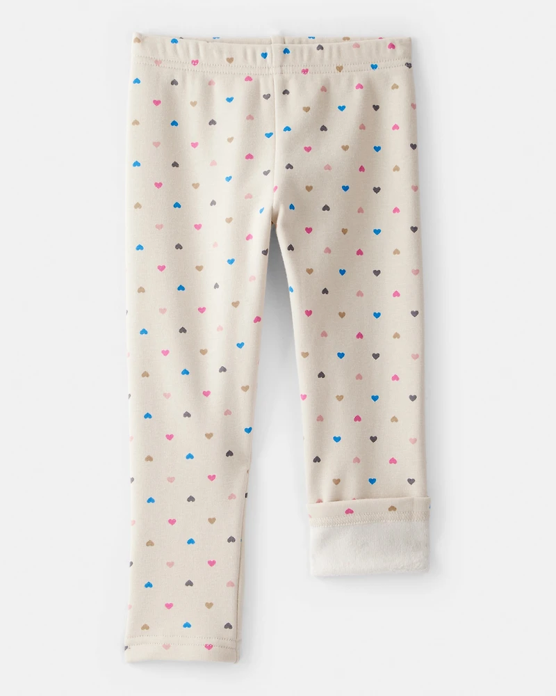 Toddler Girl Heart Pull-On Stretch Cozy Leggings - Cream