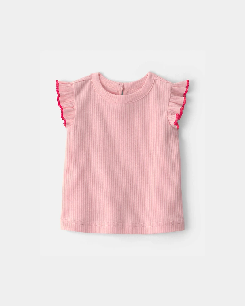 Baby Girl 2-Piece Chambray Romper Set - Pink/Blue