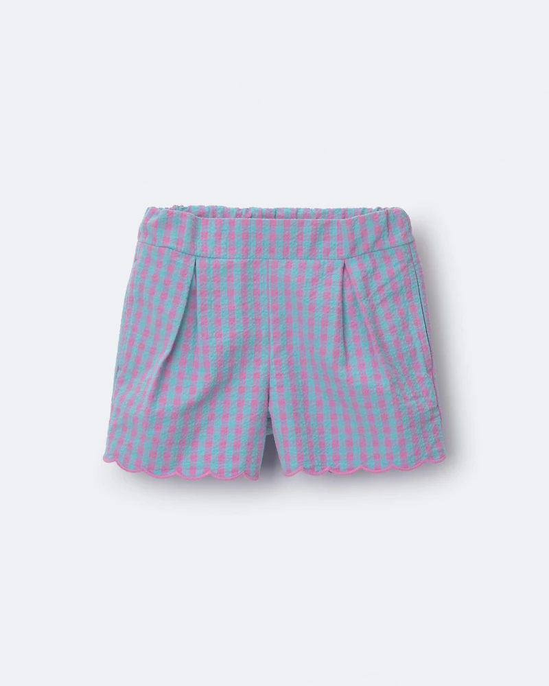 Toddler Girl Scalloped Gingham Short - Blue/Purple