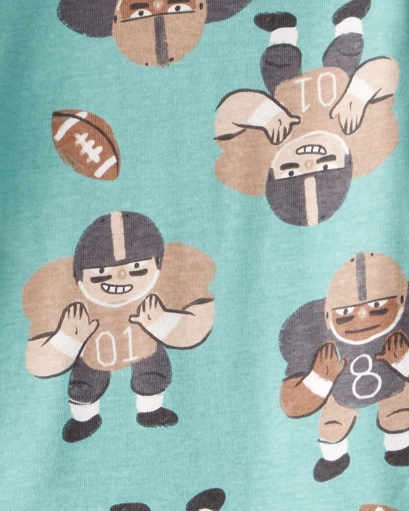 Toddler Boy Football Print 100% Cotton Long-Sleeve 4-Piece Pyjamas - Blue