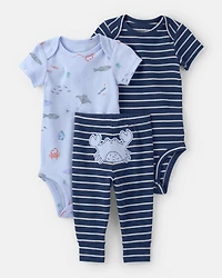 Baby Boy 3-Piece Sea Animal Bodysuits & Pant Set - Blue